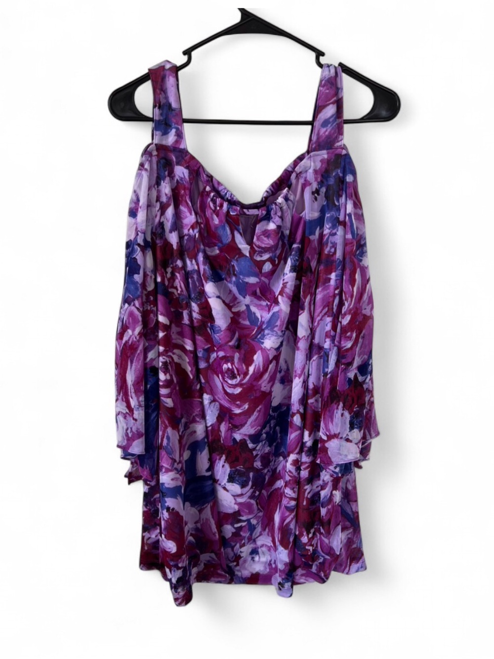 Women’s Purple Floral Cold-Shoulder Top